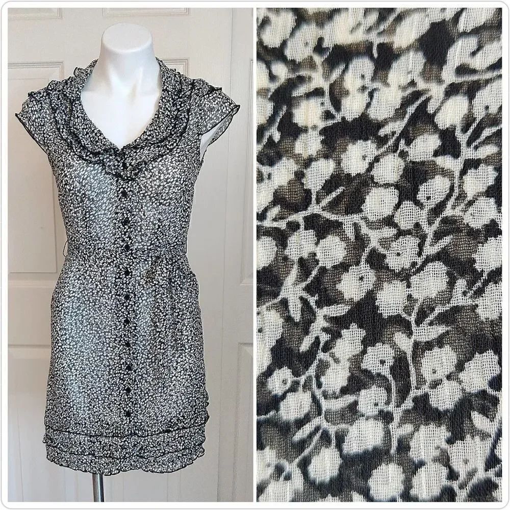 Johnny Martin semi sheer floral ruffle button front dress sz 5